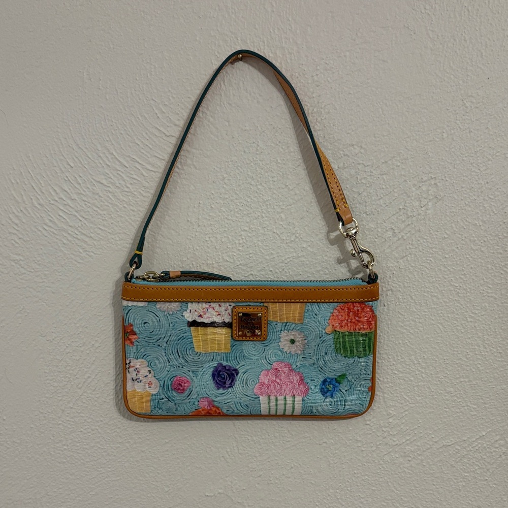Dooney & Bourke Cupcake Embroidered Wristlet - Blue and Tan